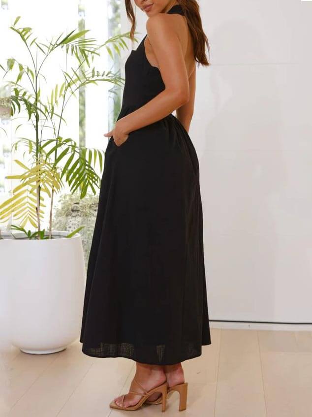 Polyester Halter Neck Dress - Women's in black