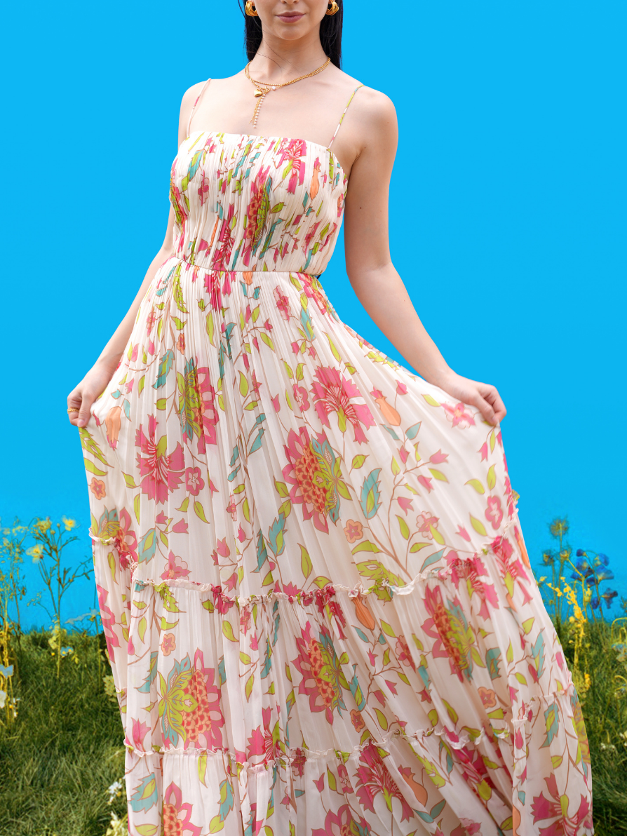 Hand-Drawn Prints Maxi Dress - Women's in pink