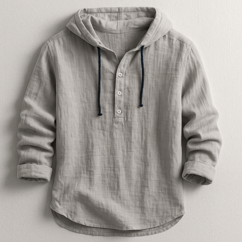 Rex Hooded Linen Shirt - Unisex in blue