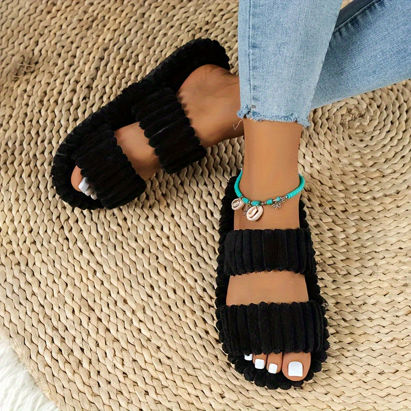 Mila Plush Slippers - Unisex in black