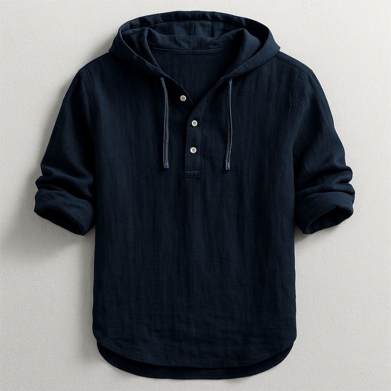 Rex Hooded Linen Shirt - Unisex in blue