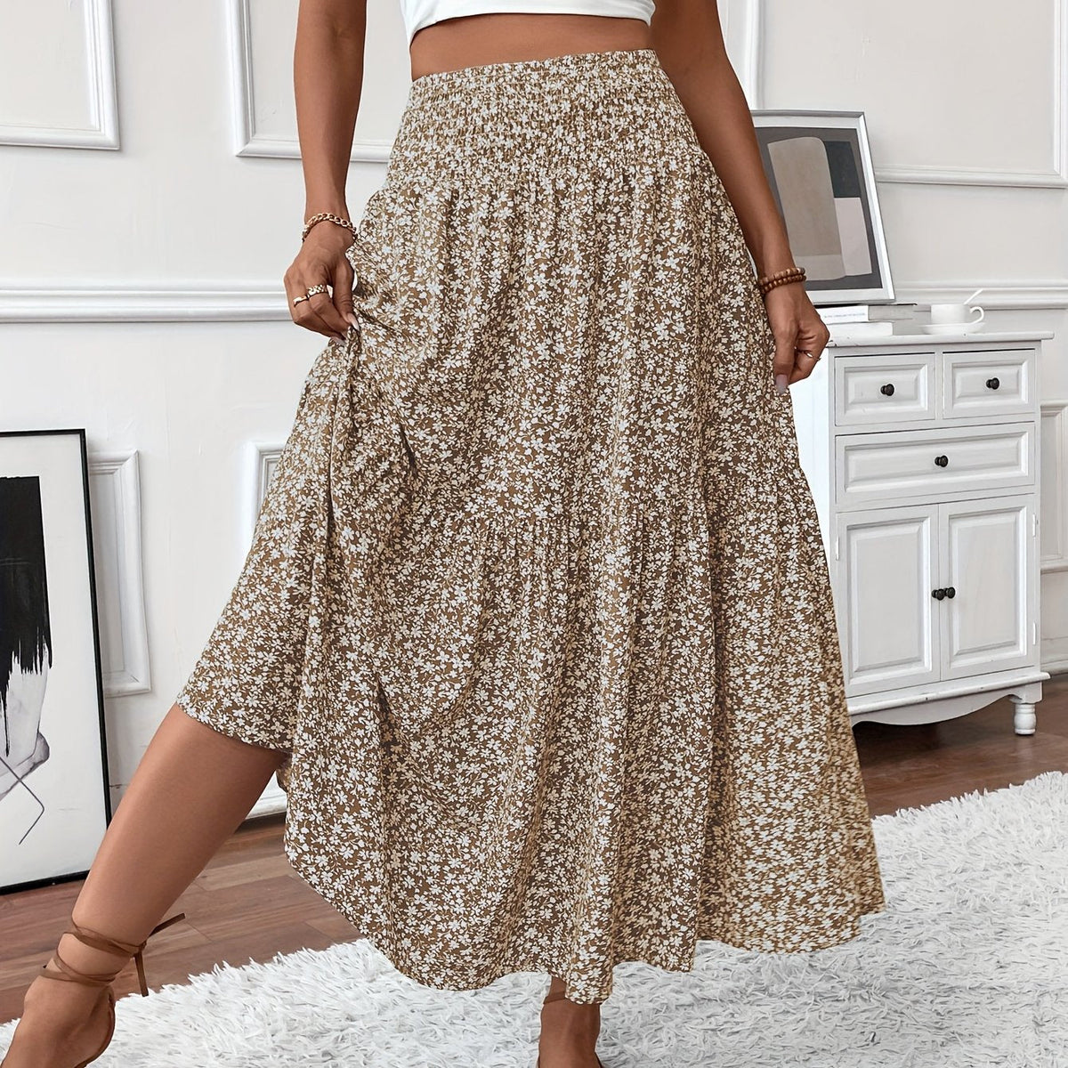 Elena Ditsy Floral Skirt - Women's in khaki