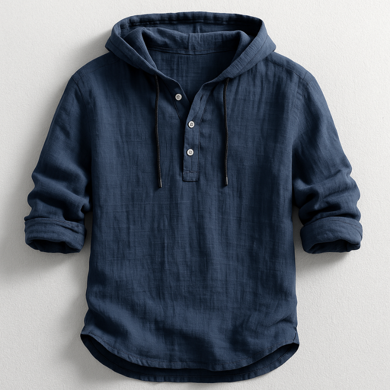 Rex Hooded Linen Shirt - Unisex in blue