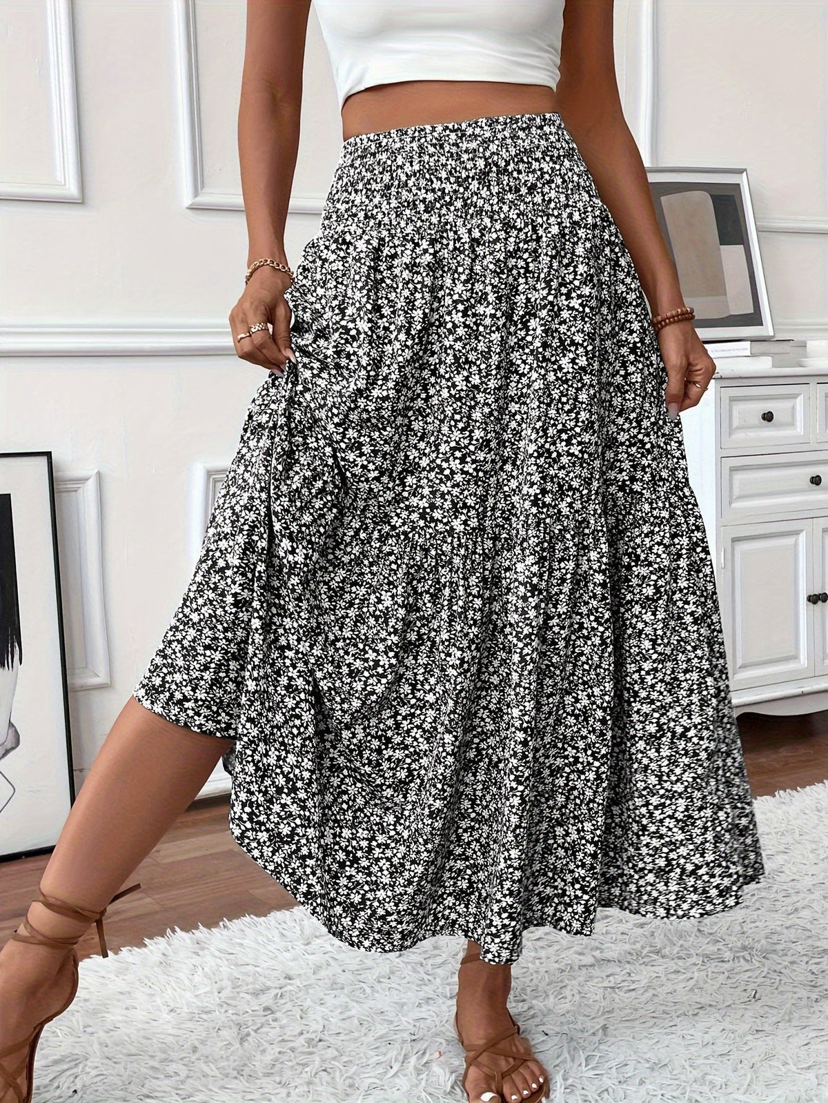 Elena Ditsy Floral Skirt - Women's in orange