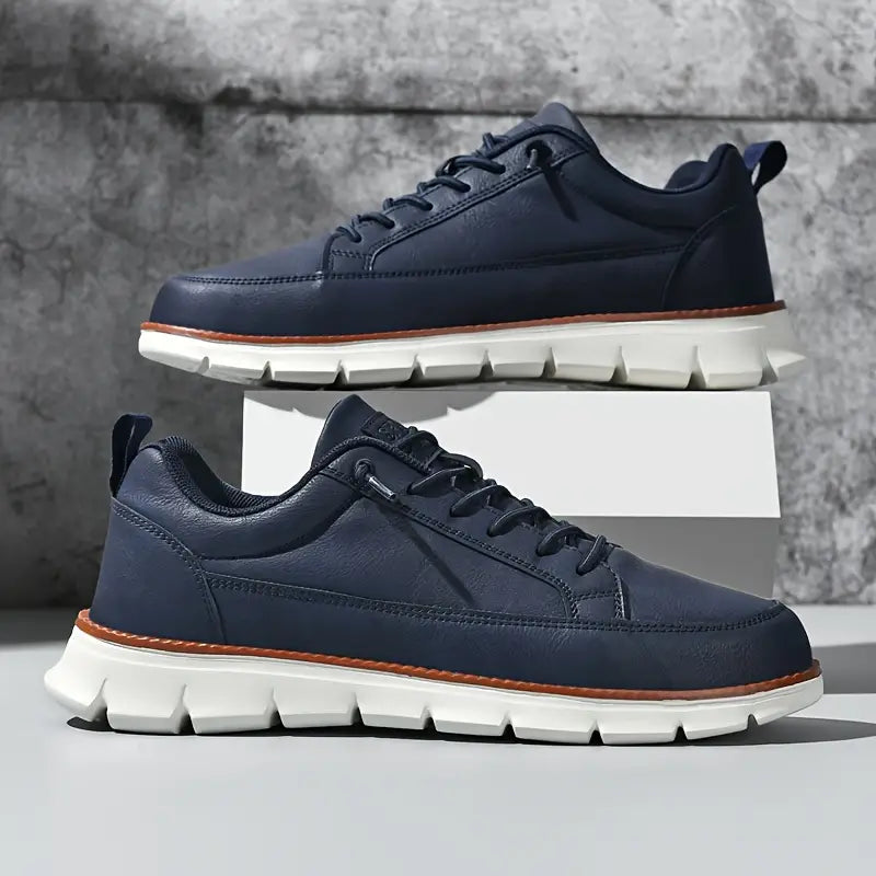 Leo Crafted Leather Sneakers - Men's in blue