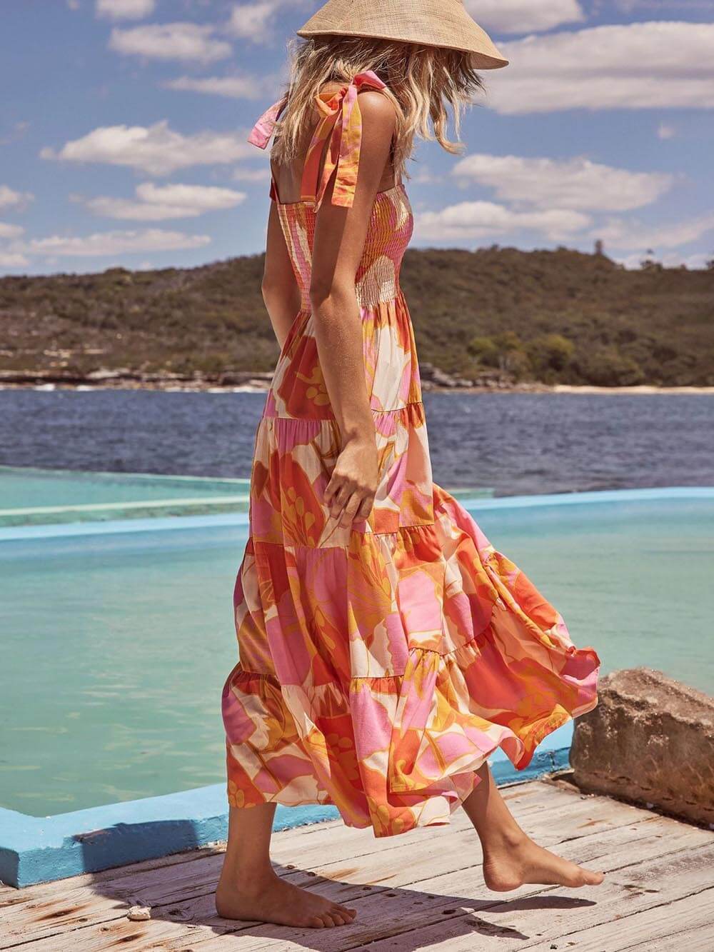 Sleeveless Pleated Dress - Women's in yellow