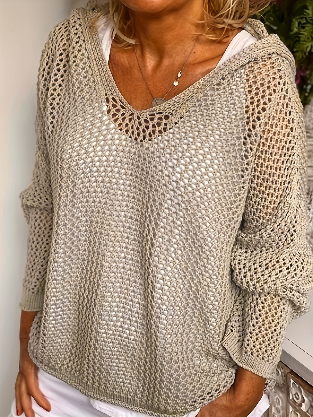 Lana Hooded Knit Sweater - Unisex in khaki