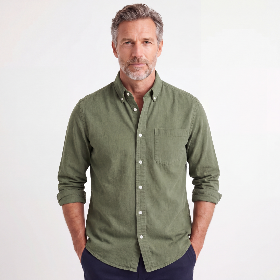 Kensington Chest-Pocket Linen Shirt - Unisex in gray
