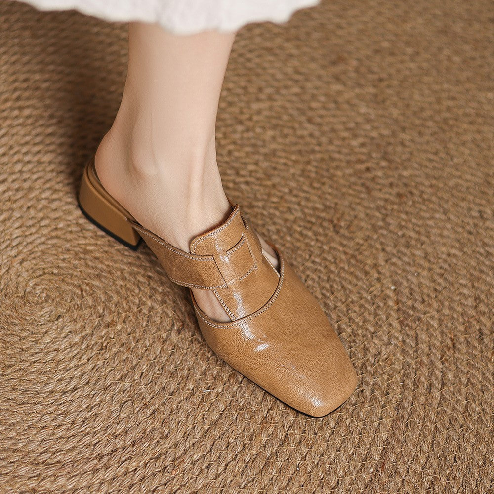 Lawson Square-Toe Leather Mules - Women's in beige