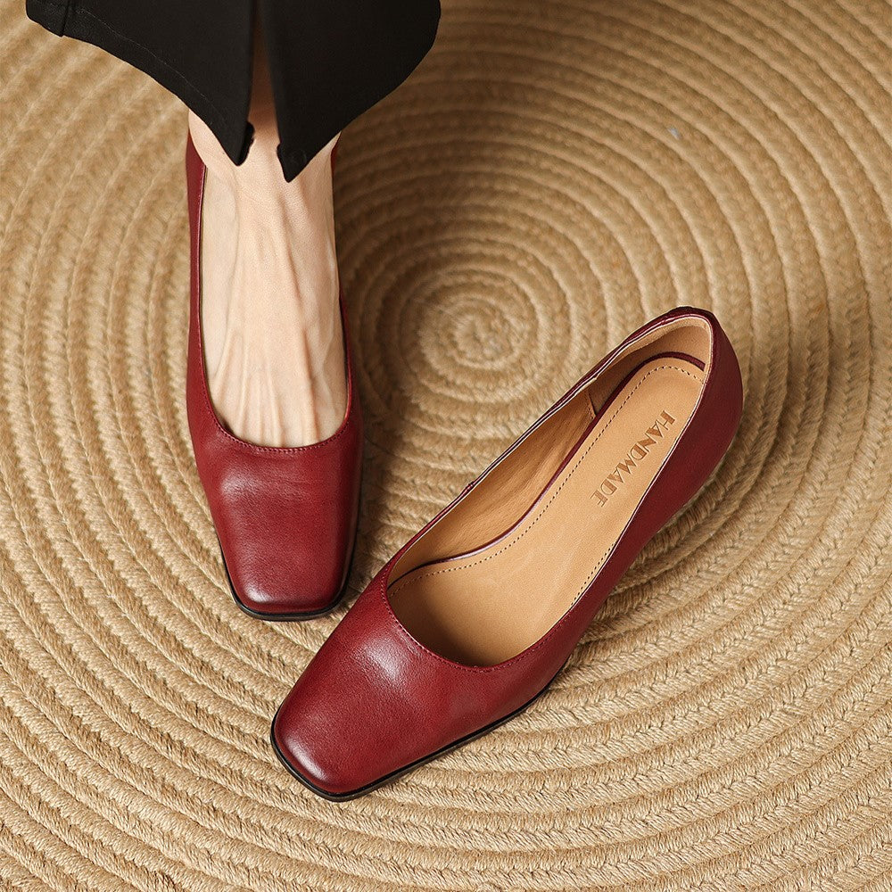 Theo Square-Toe Leather Pumps - Women's in red