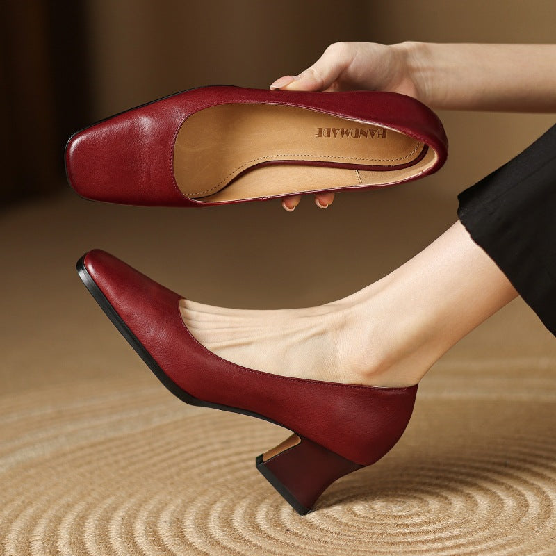 Theo Square-Toe Leather Pumps - Women's in red