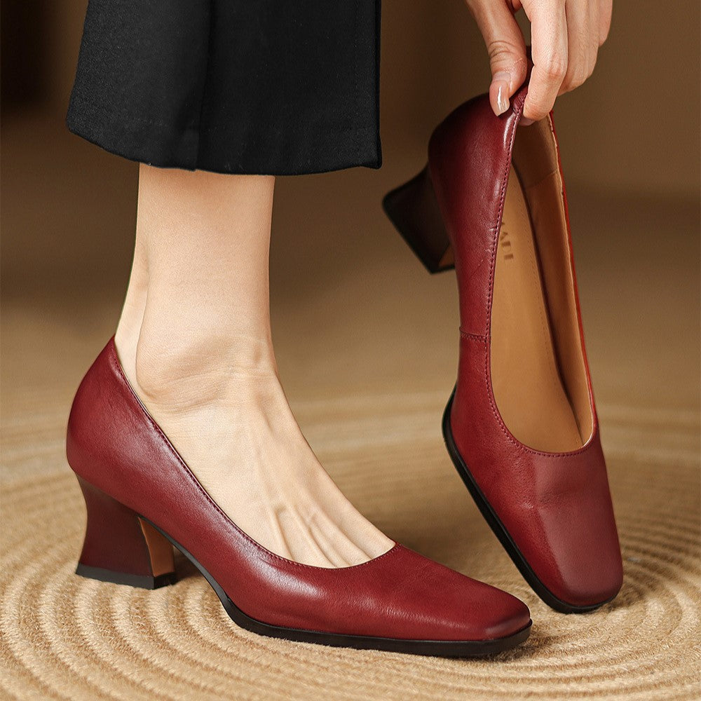 Theo Square-Toe Leather Pumps - Women's in red