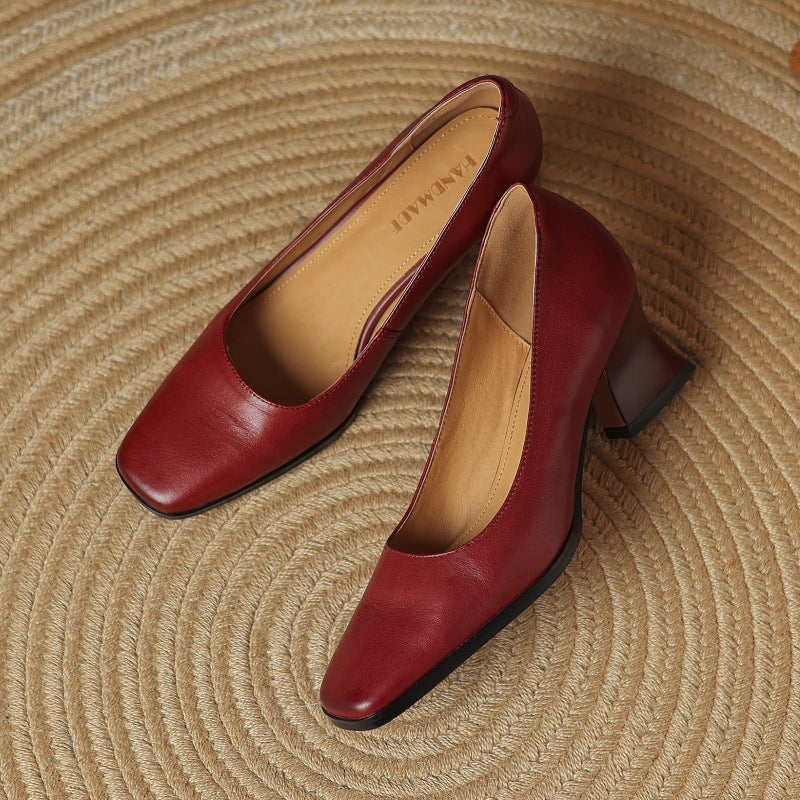 Theo Square-Toe Leather Pumps - Women's in red