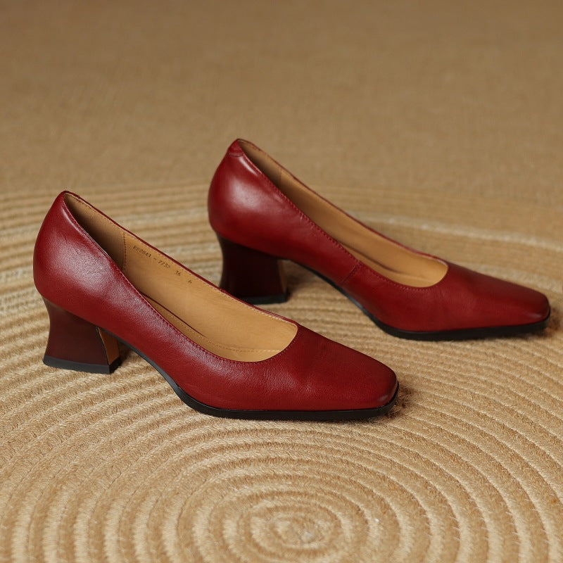 Theo Square-Toe Leather Pumps - Women's in red
