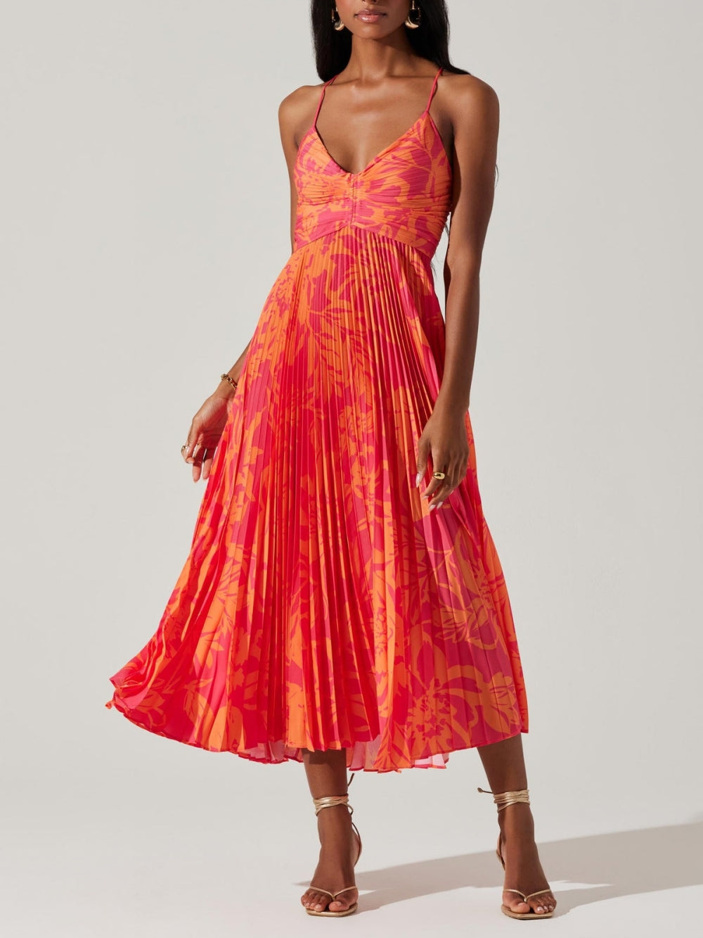 Polyester Floral Midi Dress - Women's - Red in red