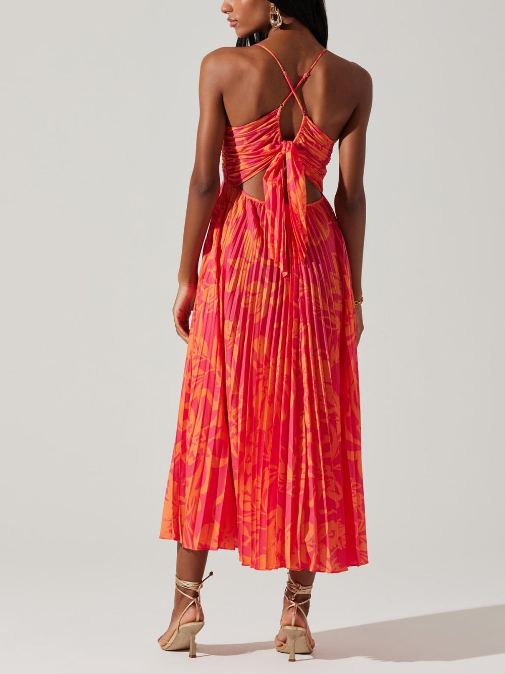 Polyester Floral Midi Dress - Women's - Red in red