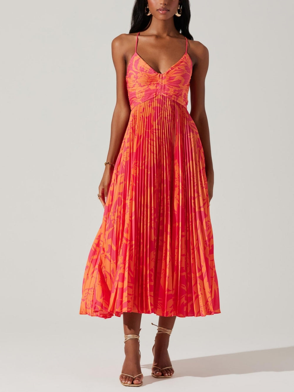 Polyester Floral Midi Dress - Women's - Red in red
