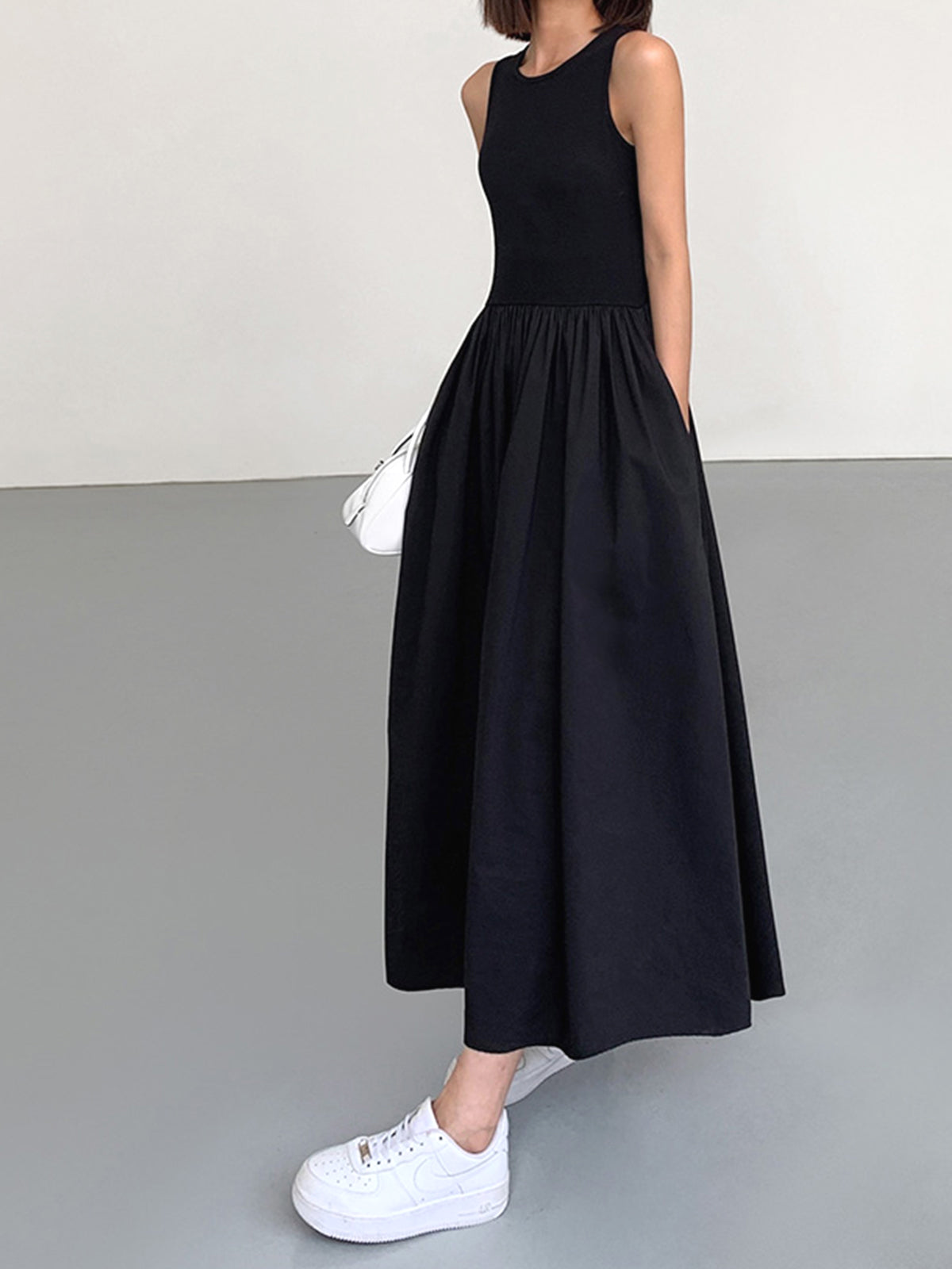 Leisure Crew Neck Dress - Women's in white