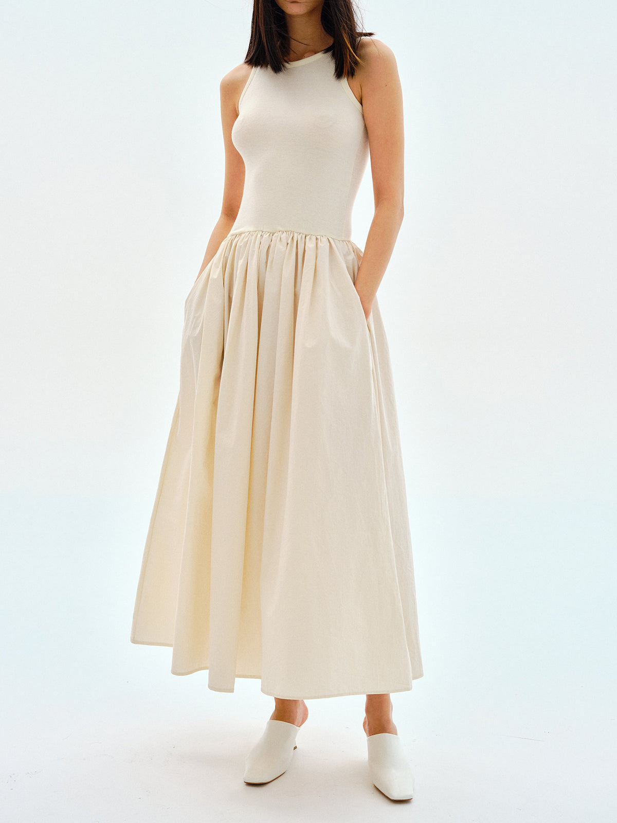 Leisure Crew Neck Dress - Women's in apricot