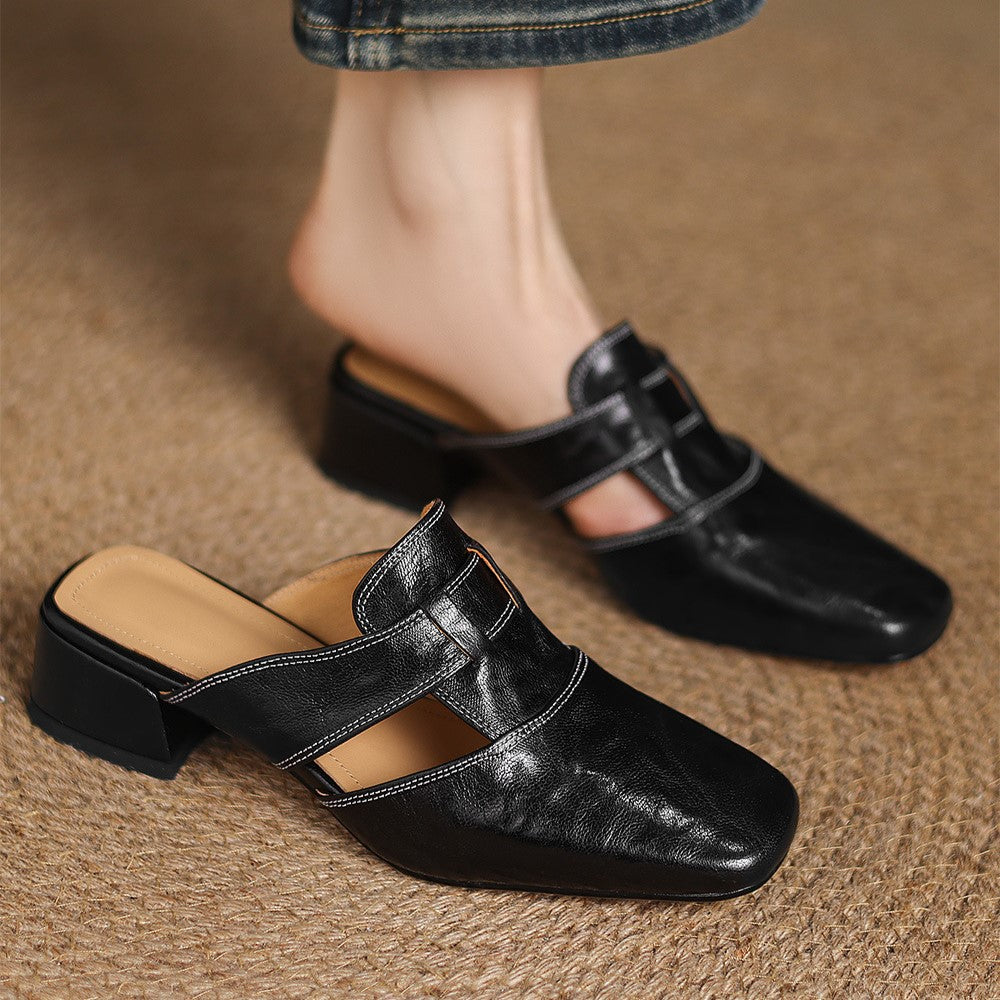 Lawson Square-Toe Leather Mules - Women's in beige