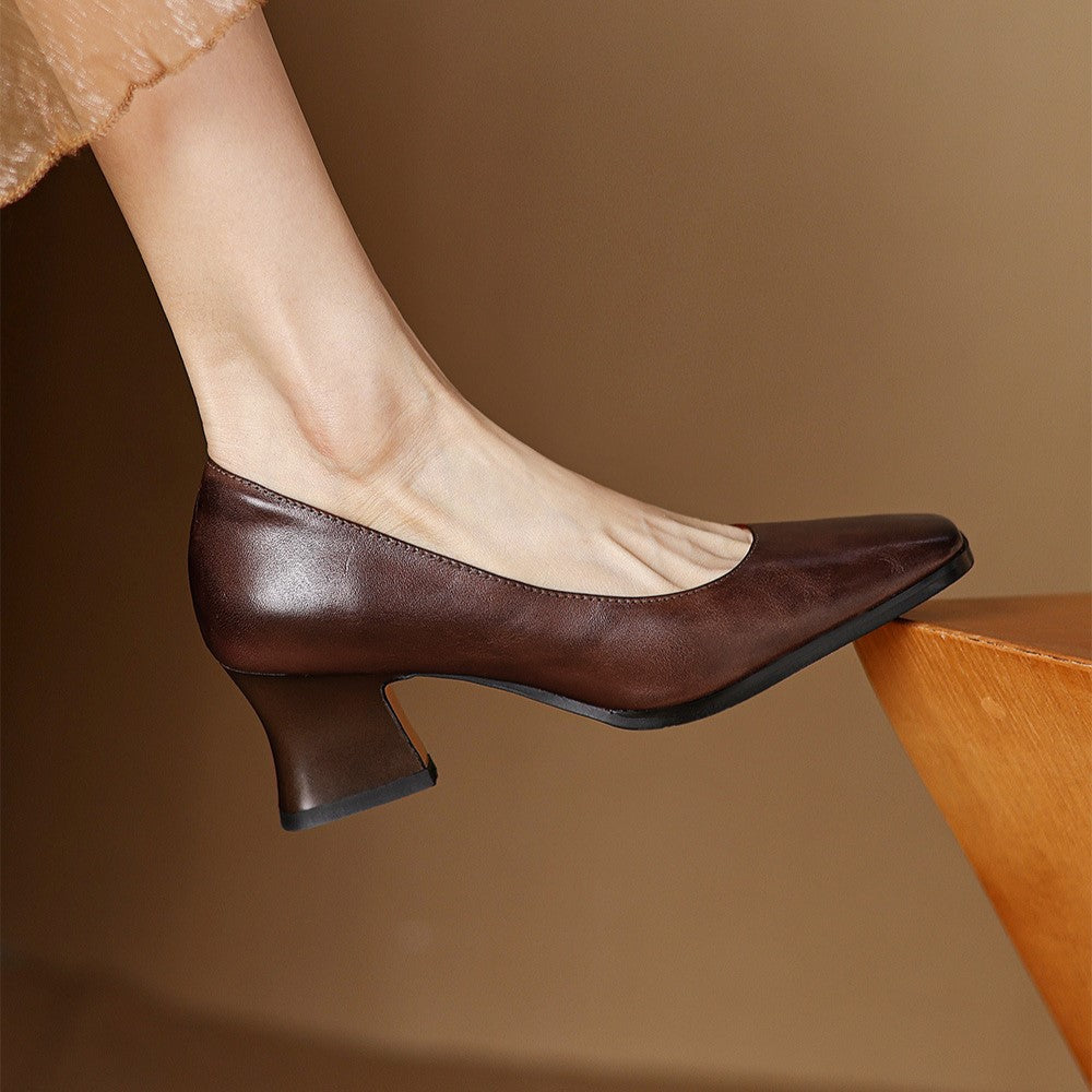 Theo Square-Toe Leather Pumps - Women's in red