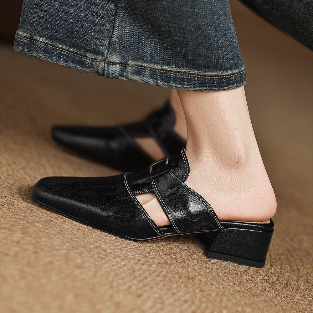 Lawson Square-Toe Leather Mules - Women's in beige