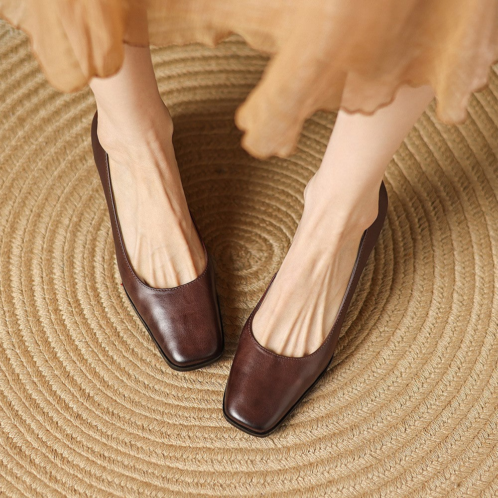 Theo Square-Toe Leather Pumps - Women's in brown