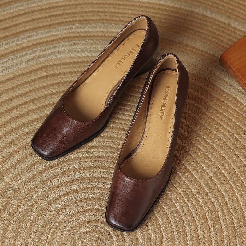 Theo Square-Toe Leather Pumps - Women's in brown