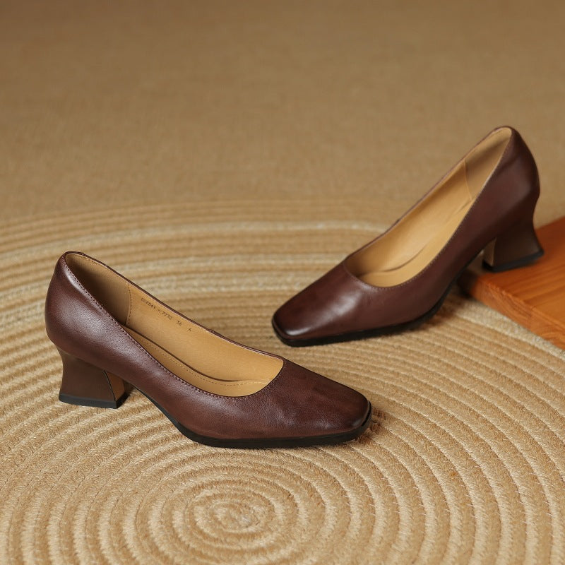 Theo Square-Toe Leather Pumps - Women's in brown