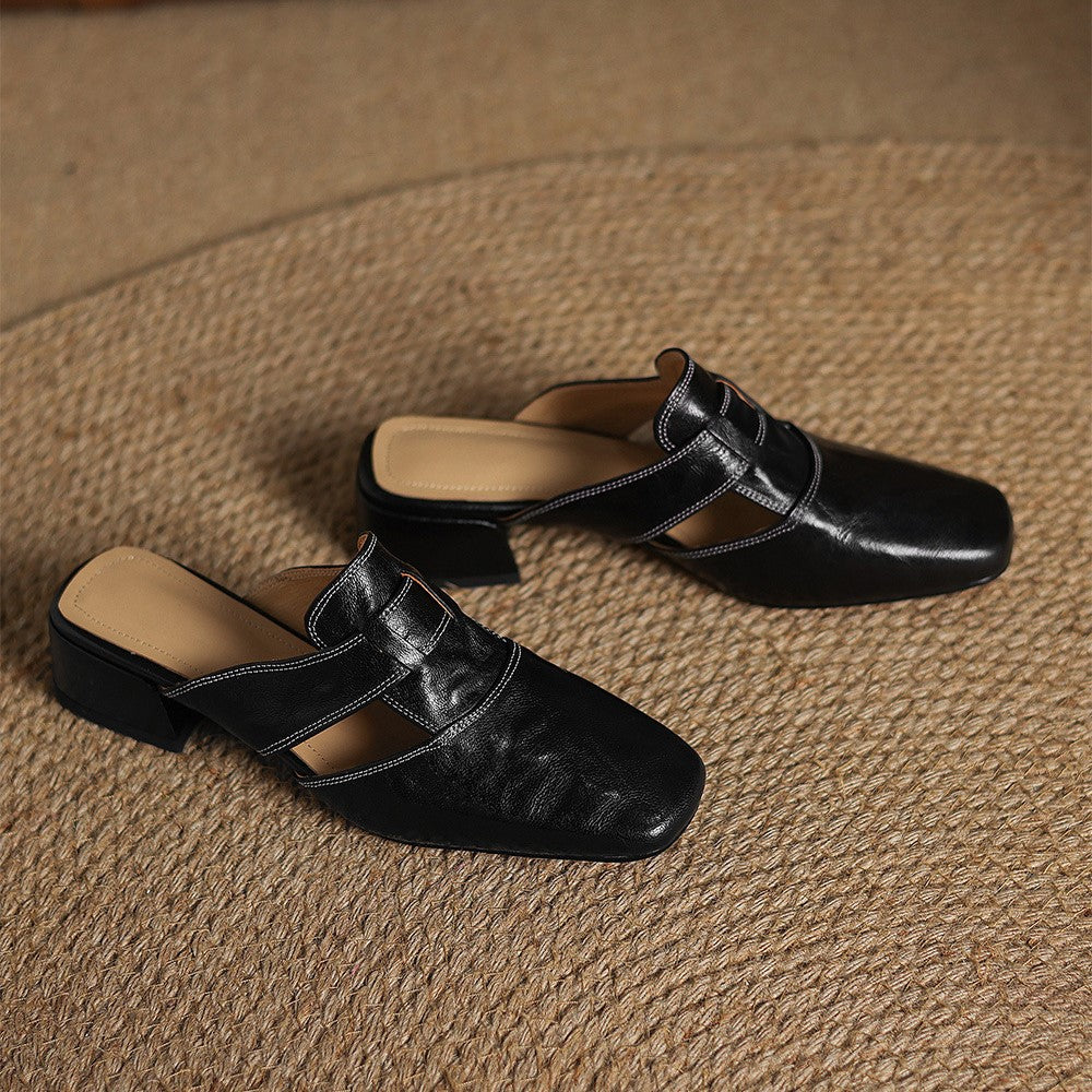 Lawson Square-Toe Leather Mules - Women's in beige