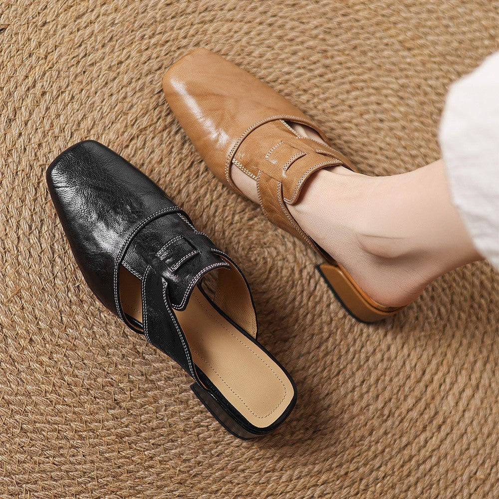 Lawson Square-Toe Leather Mules - Women's in black