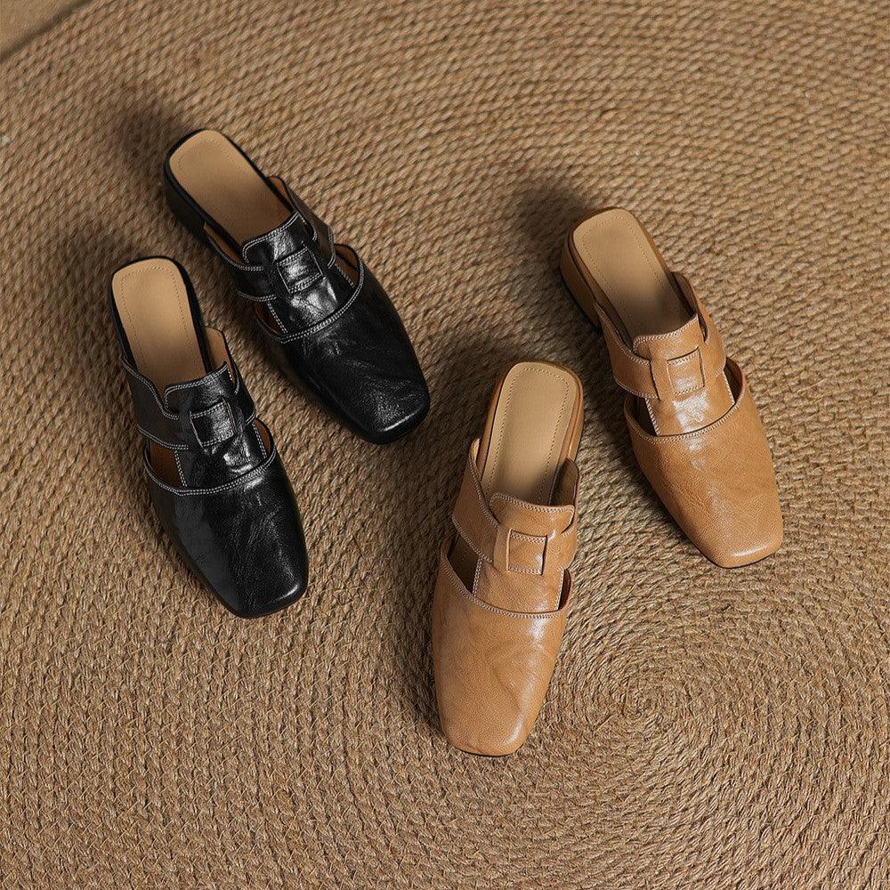Lawson Square-Toe Leather Mules - Women's in beige