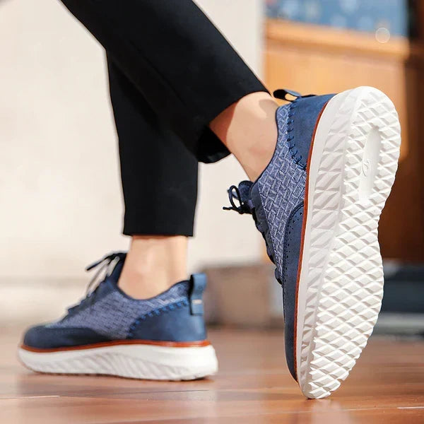 Drake Burnished Leather Sneakers - Men's in blue