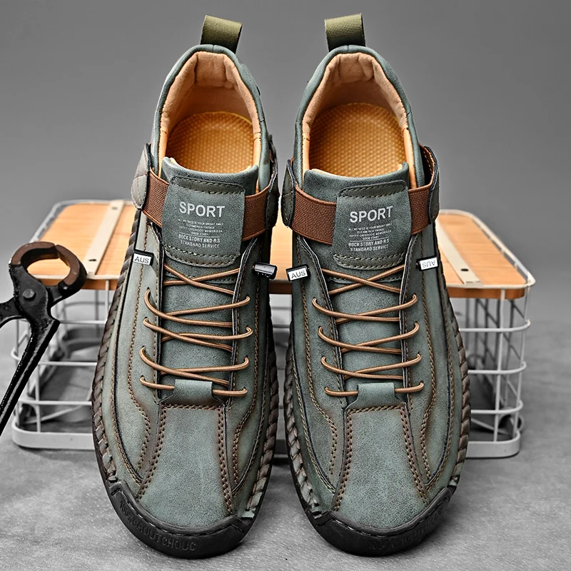 Calder Handmade Leather Sneakers - Men's in olive