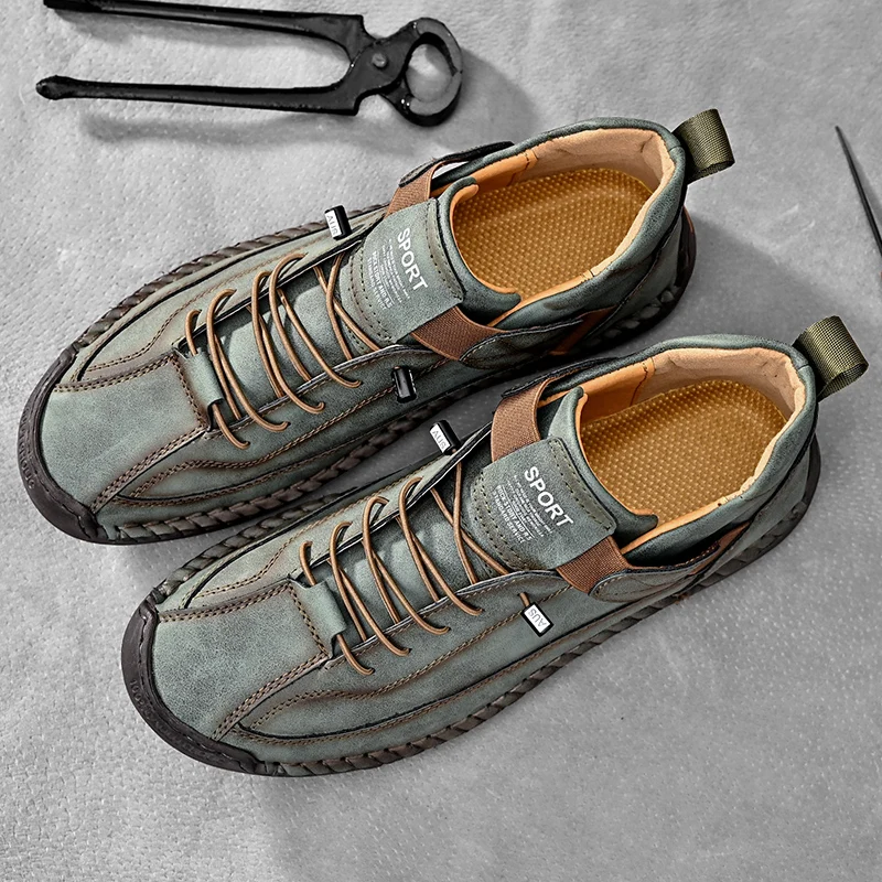 Calder Handmade Leather Sneakers - Men's in olive