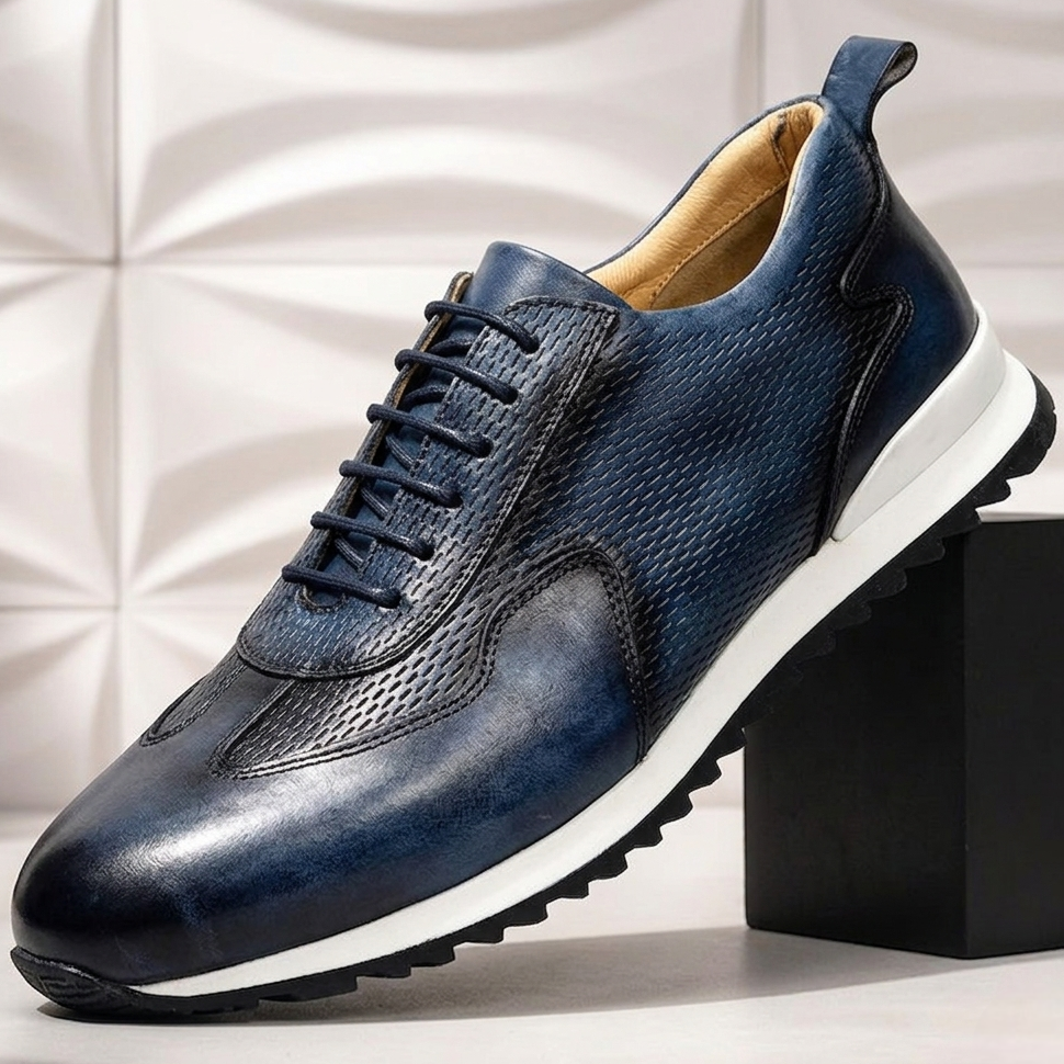 Reuben Cowhide Leather Sneakers - Men's in blue