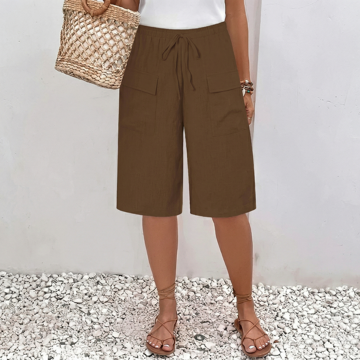 Elsie Elastic-Waist Shorts - Unisex in gray