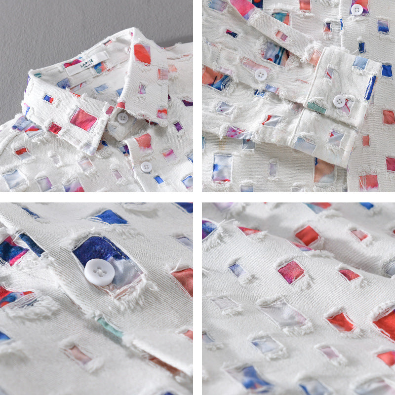 Mosaic Collared Shirt - Unisex in white