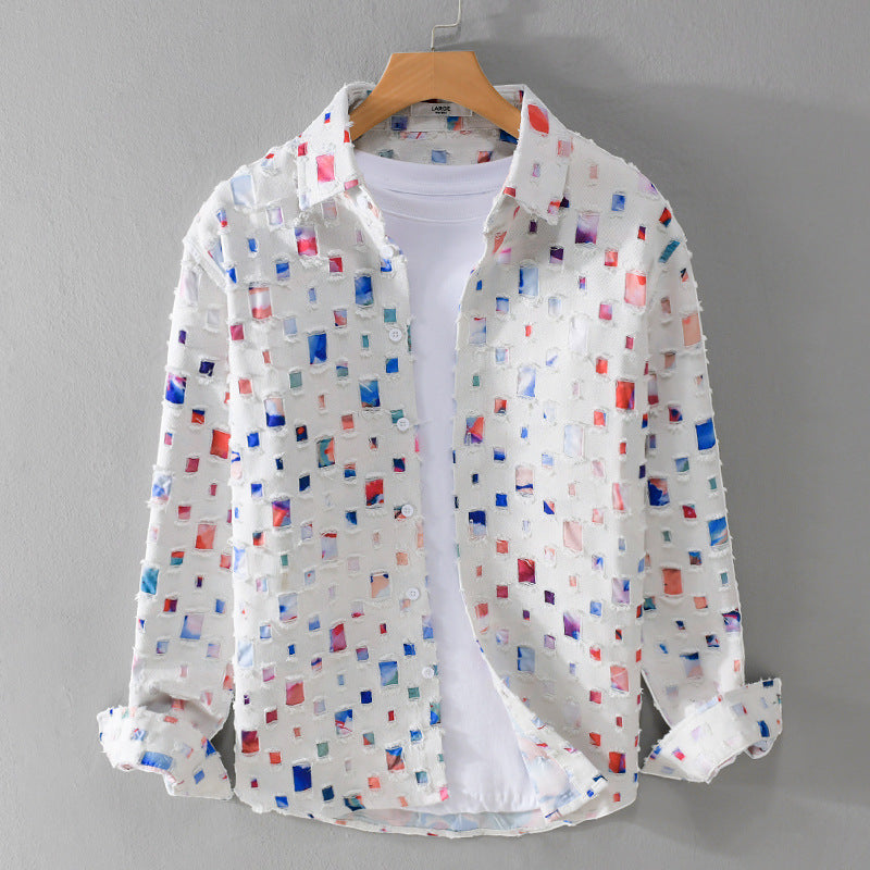 Mosaic Collared Shirt - Unisex in white