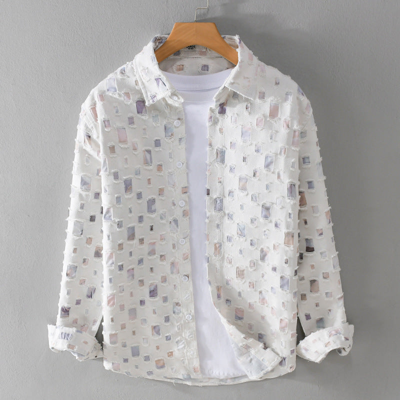 Mosaic Collared Shirt - Unisex in white
