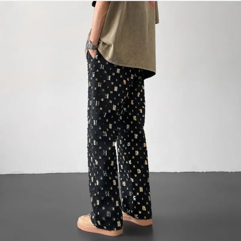 Mosaic Straight Pants - Unisex in white