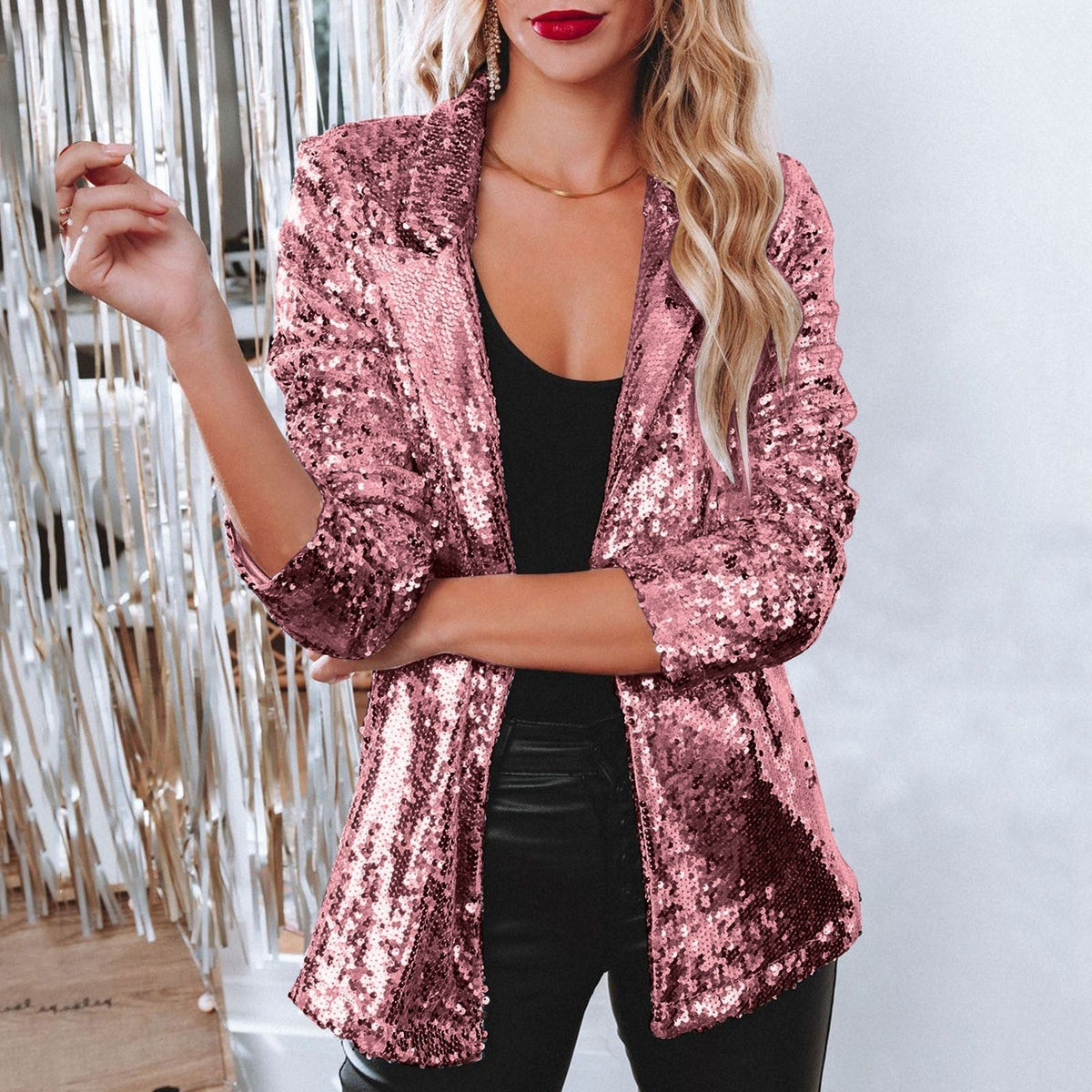 Maeve Sequined Blazer - Unisex in rose gold