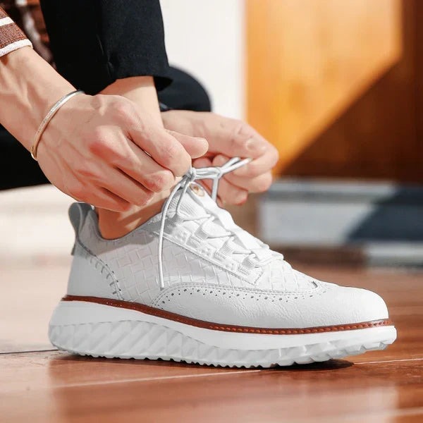 Drake Burnished Leather Sneakers - Men's in blue