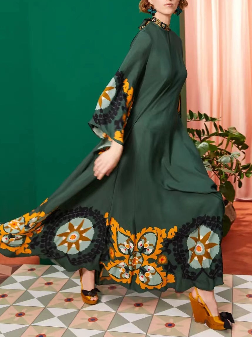 Multicolor Relaxed Printed Maxi Dress - Women's in green