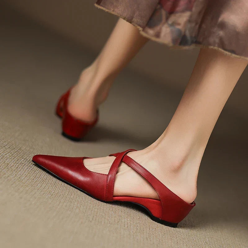Goldie Leather Mules - Women's in red