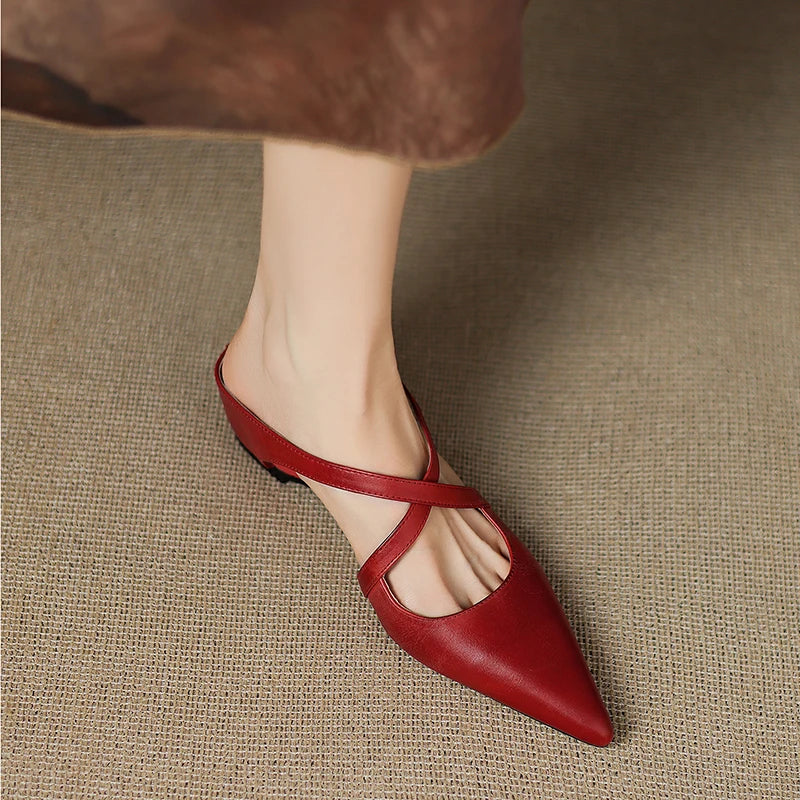 Goldie Leather Mules - Women's in red