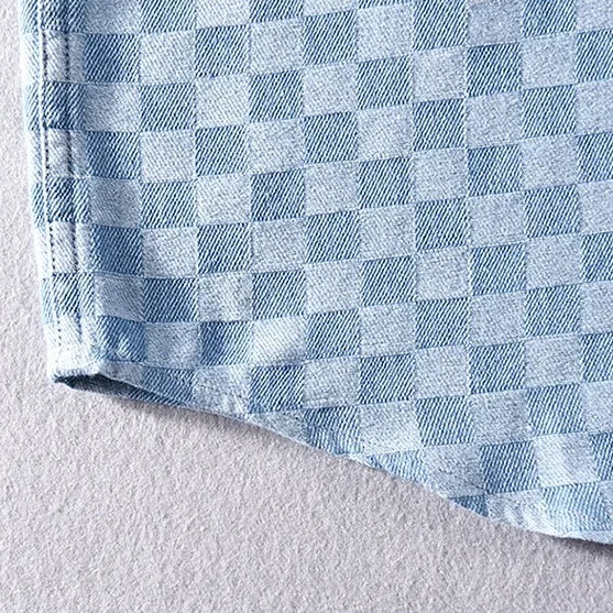 Mason Checkered Denim Shirt - Unisex in dark blue