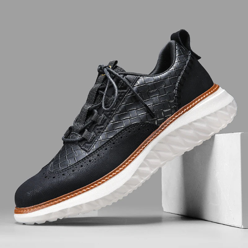 Drake Burnished Leather Sneakers - Men's in blue