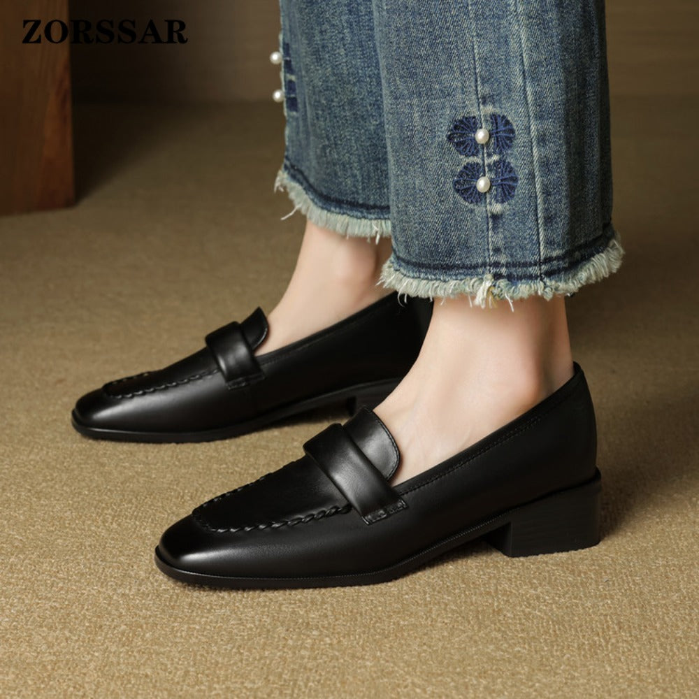 Elsie Square-Toe Leather Loafers - Women's in red