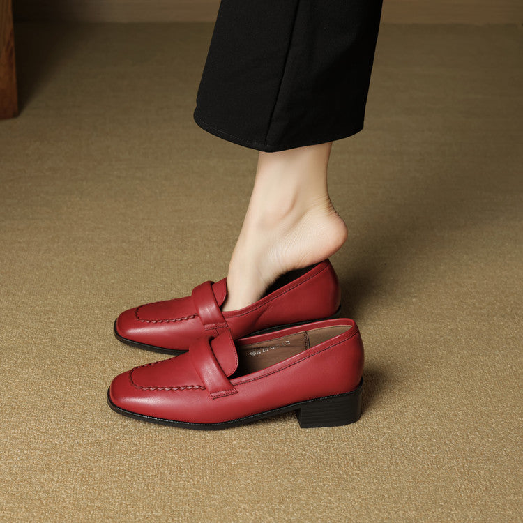 Elsie Square-Toe Leather Loafers - Women's in red